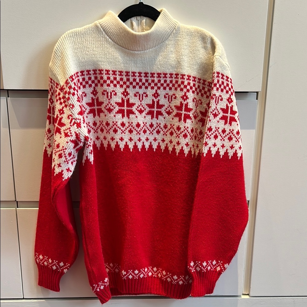 Vintage Red and White Patterned Christmas Sweater